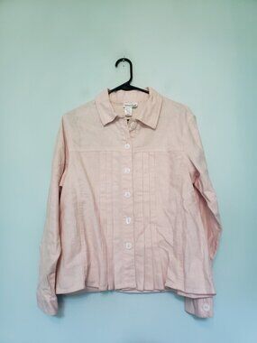 Coldwater Creek Womens M Jacket Light Pink Linen Cotton Rayon Pleated Button Up